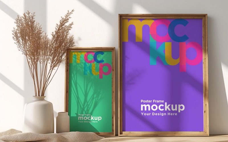 Poster Frame Mockup with a vases on the shelf 94 Product Mockup