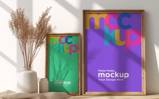 Poster Frame Mockup with a vases on the shelf 94