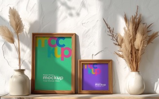 Poster Frame Mockup with a vases on the shelf 99