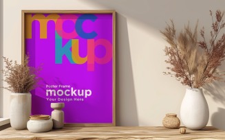 Poster Frame Mockup with a vases on the table 76