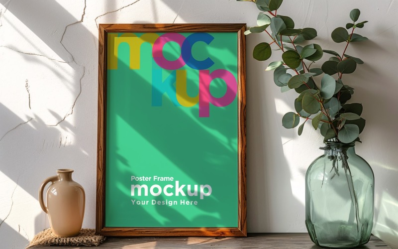 Poster Frame Mockup with a vases on the table 81 Product Mockup