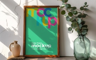Poster Frame Mockup with a vases on the table 81