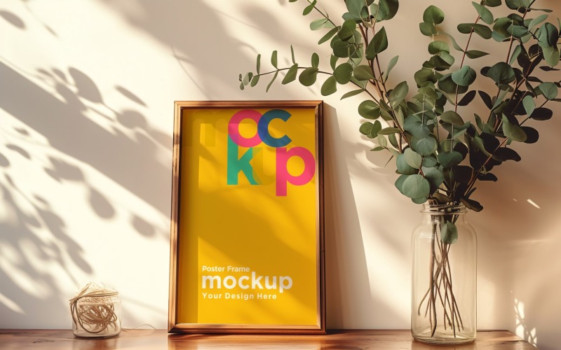 Poster Frame Mockup with Decorative Items on the shelf 83 Product Mockup