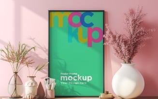 Poster Frame Mockup with Vases and Decorative Items 04.