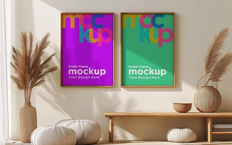 Poster Frame Mockup with Vases and Decorative Items 56 Product Mockup