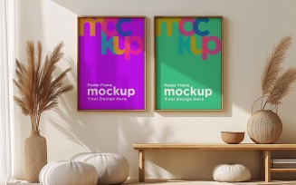 Poster Frame Mockup with Vases and Decorative Items 56