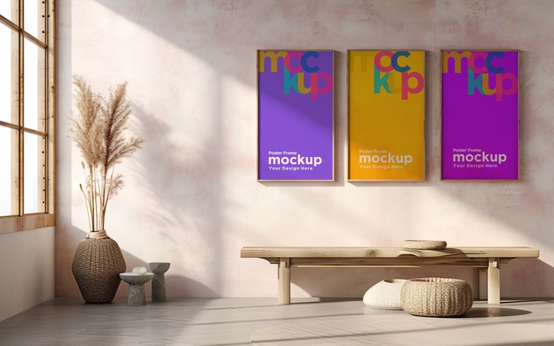 Poster Frame Mockup with Vases and Decorative Items 65 Product Mockup