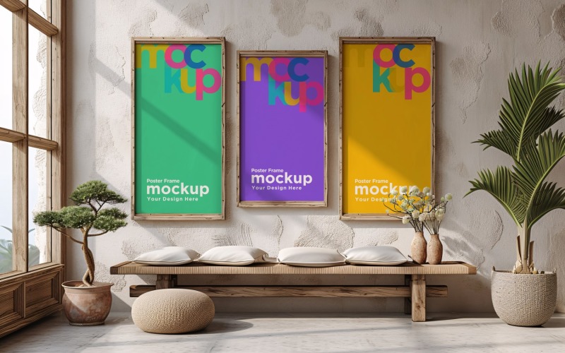 Poster Frame Mockup with Vases and Decorative Items 66 Product Mockup