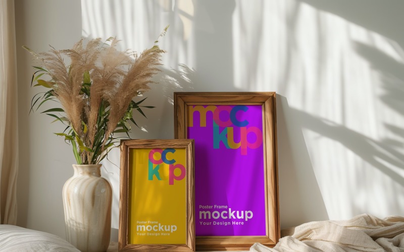 Poster Frame Mockup with Vases and Decorative Items 72 Product Mockup
