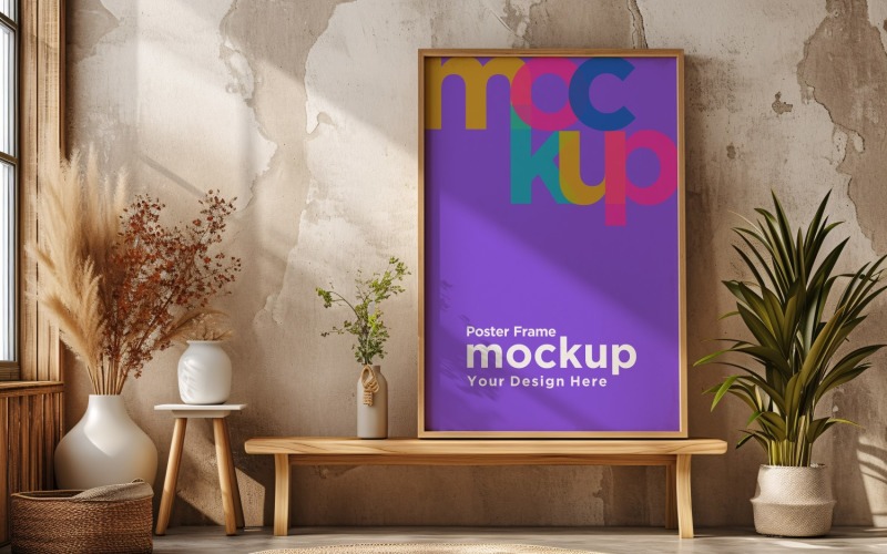Poster Frame Mockup with Vases and Decorative Items 74 Product Mockup