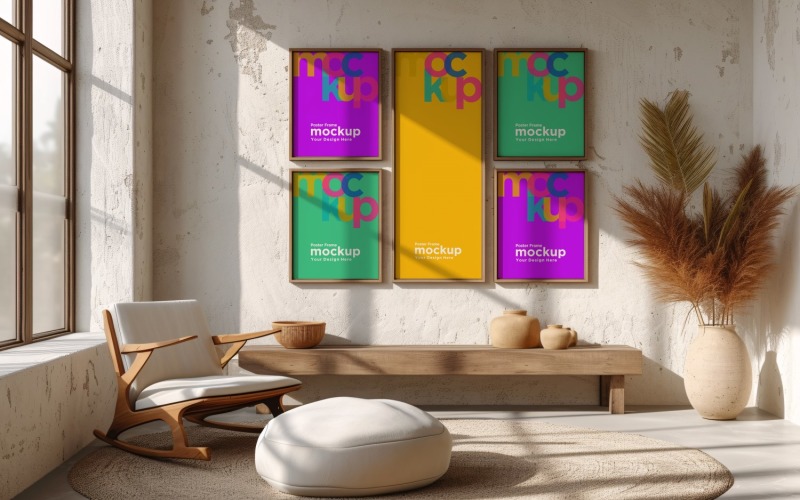Poster Frame Mockup with Vases and Decorative Items 77 Product Mockup