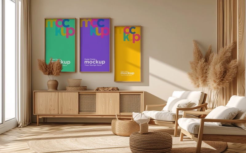 Poster Frame Mockup with Vases and Decorative Items 78 Product Mockup