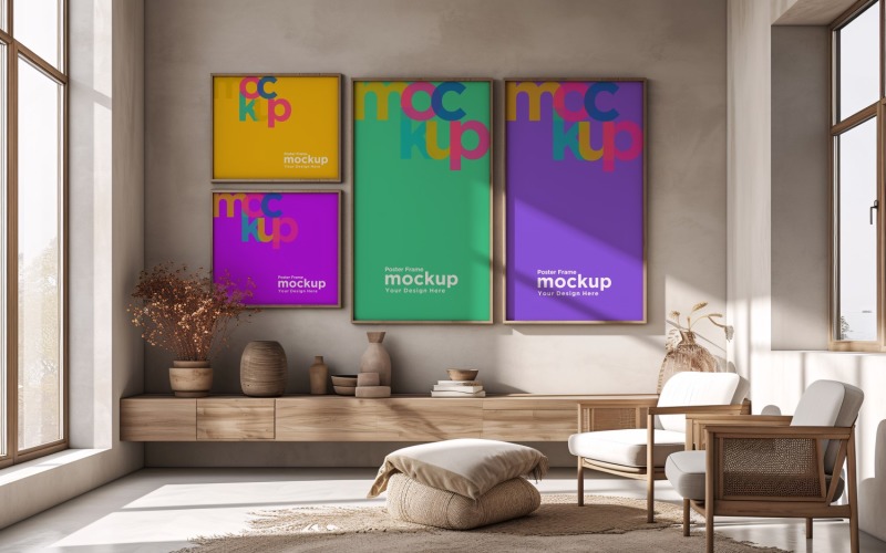 Poster Frame Mockup with Vases and Decorative Items 79 Product Mockup
