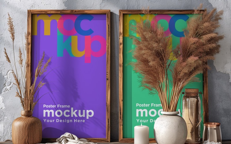 Poster Frame Mockup with Vases and Decorative Items 91 Product Mockup