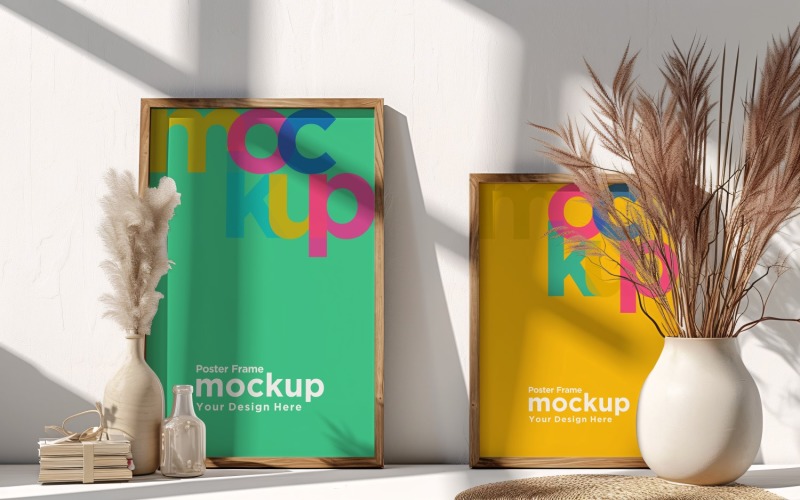 Poster Frame Mockup with Vases and Decorative Items 97 Product Mockup