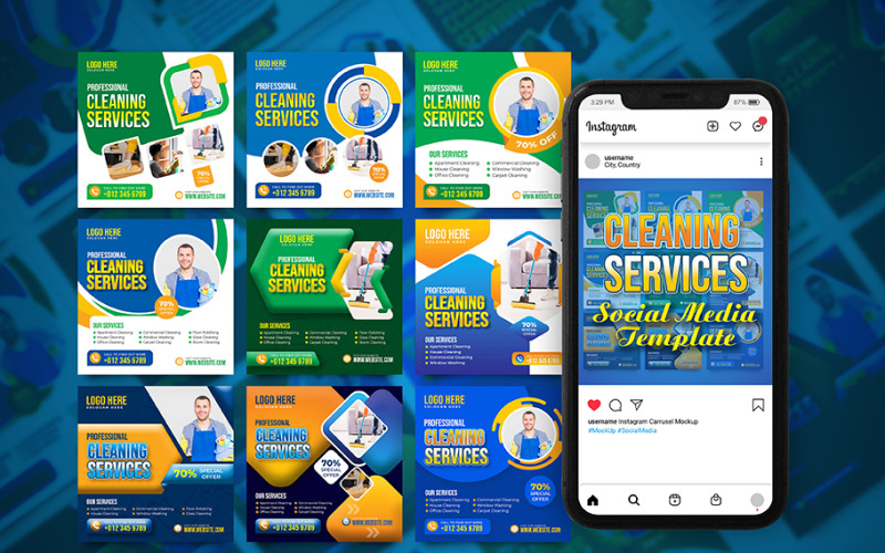 Professional Cleaning Service Social Media Template Corporate Identity