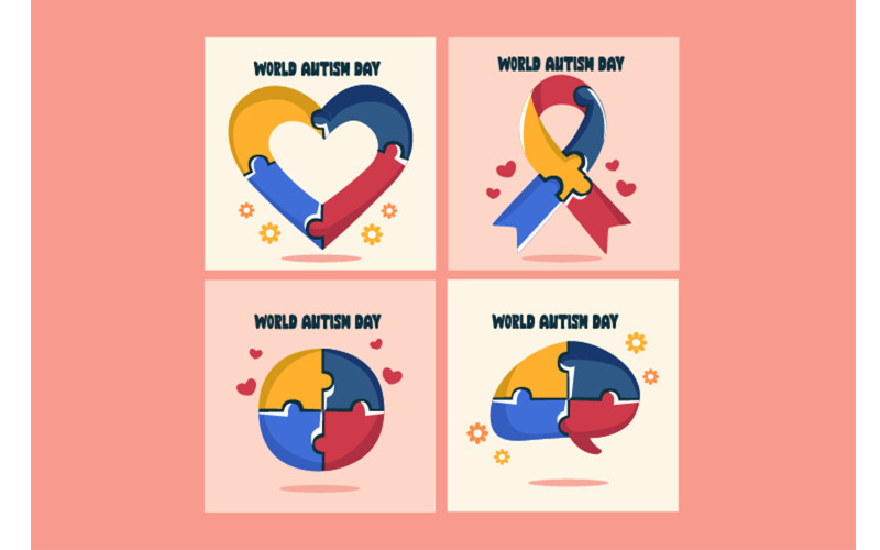 Flat World Autism Day Badges Collection Illustration