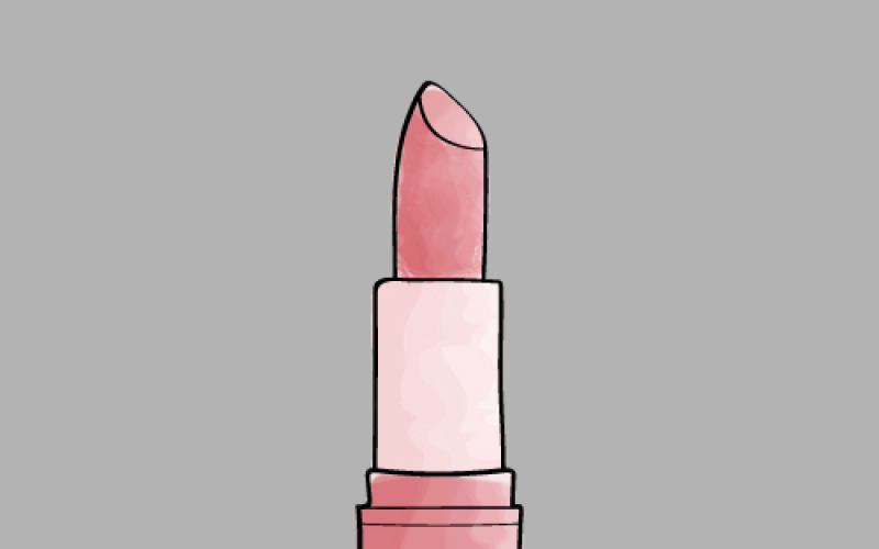 Hand drawn of lipstick with red watercolor, a vector doodle art Vector Graphic