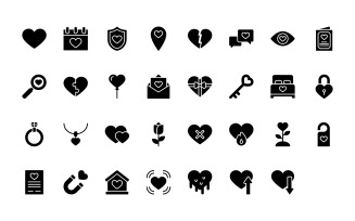 Ready to Use Glyph Style Love Icon Set