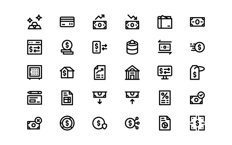 Ready to Use Line Style Finance Icon Set