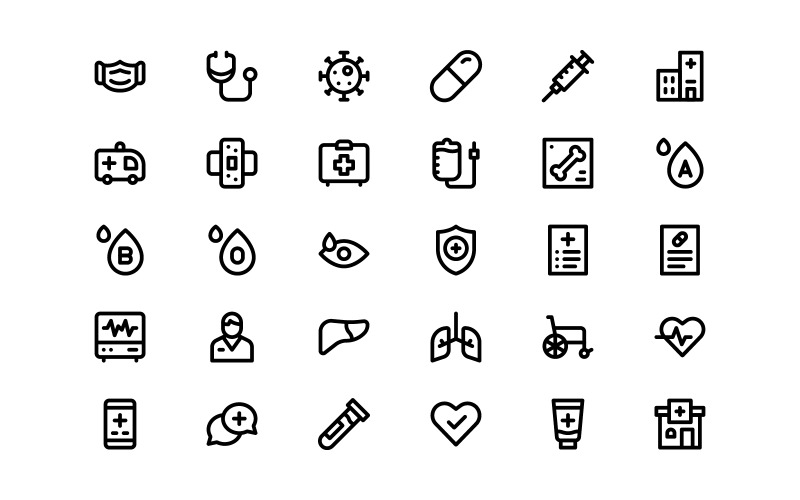 Ready to Use Line Style Healthcare Icon Set
