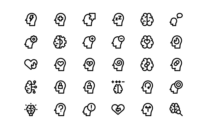 Ready to Use Line Style Mental Health Icon Set