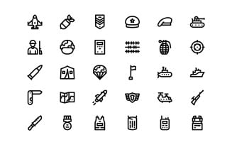 Ready to Use Line Style Military Icon Set