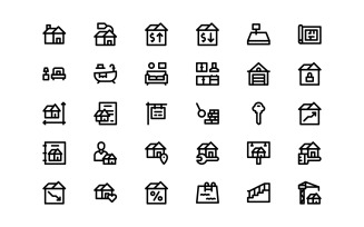 Ready to Use Line Style Real Estate Icon Set