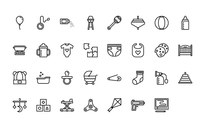 Ready to Use Outline Style Baby & Toys Icon Set