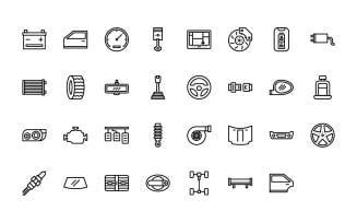 Ready to Use Outline Style Car Parts Icon Set
