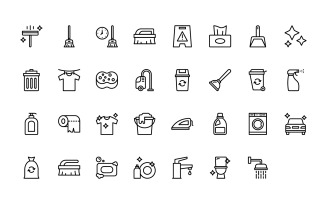 Ready to Use Outline Style Cleaning Icon Set