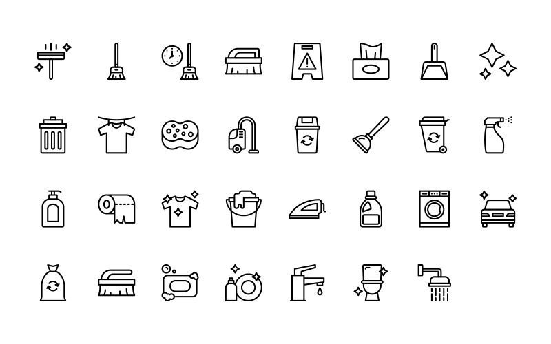 Ready to Use Outline Style Cleaning Icon Set
