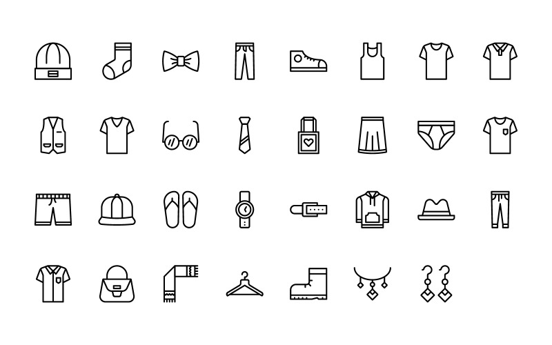 Ready to Use Outline Style Clothes & Accessories Icon Set