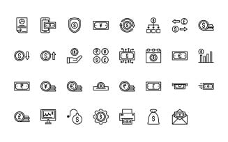 Ready to Use Outline Style Currency Icon Set