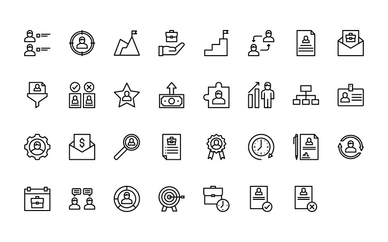 Ready to Use Outline Style Human Resources Icon Set