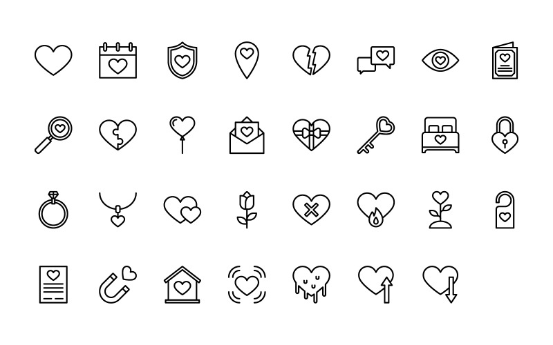 Ready to Use Outline Style Love Icon Set