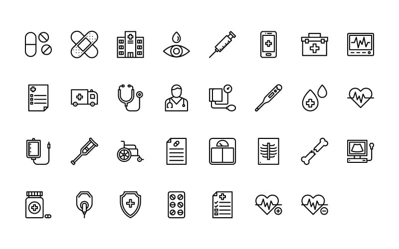 Ready to Use Outline Style Medical Icon Set
