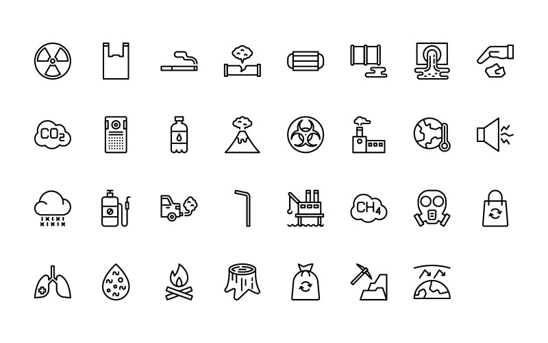 Ready to Use Outline Style Pollution Icon Set