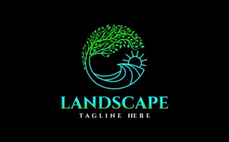 Circle Tree Ocean Landscape Logo Design