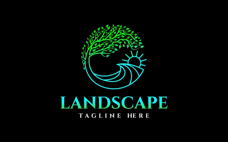 Circle Tree Ocean Landscape Logo Design Logo Template