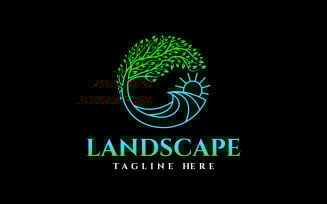 Natural Circle Tree Sea Ocean Landscape Logo Design