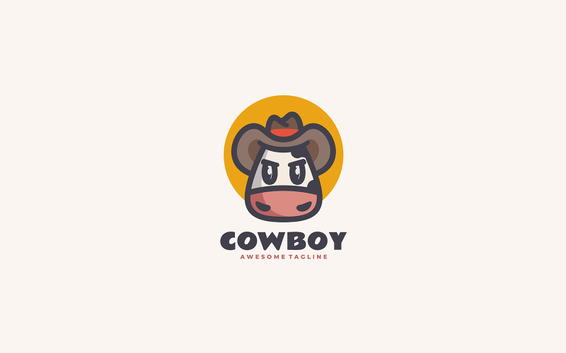 Cowboy Cow Simple Mascot Logo Logo Template