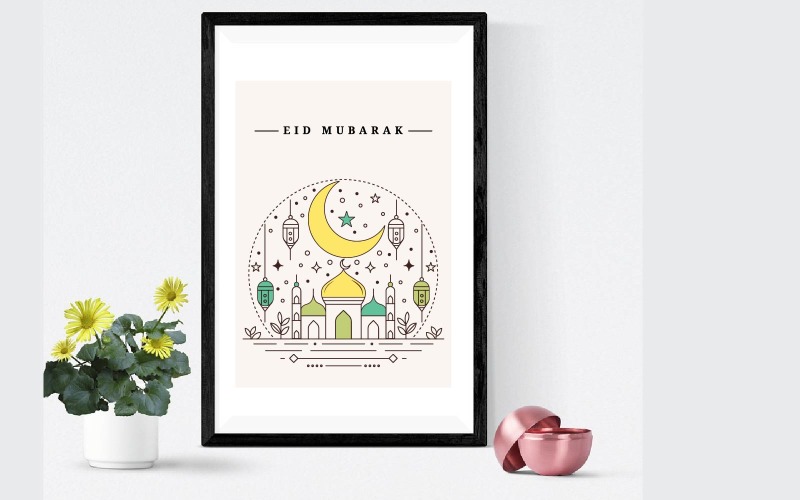 Modern Eid mubarak line art template vector illustration Illustration