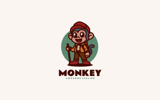 Monkey Hiking Mascot Cartoon Logo