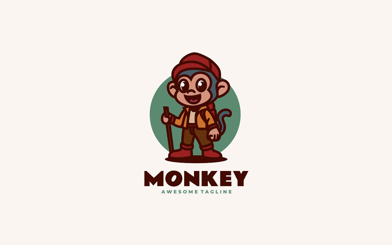 Monkey Hiking Mascot Cartoon Logo Logo Template