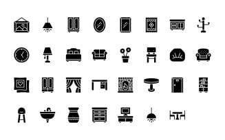 Ready to Use Glyph Style Furniture & Home Decoration Icon Set