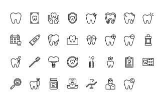 Ready to Use Outline Style Dental Care Icon Set