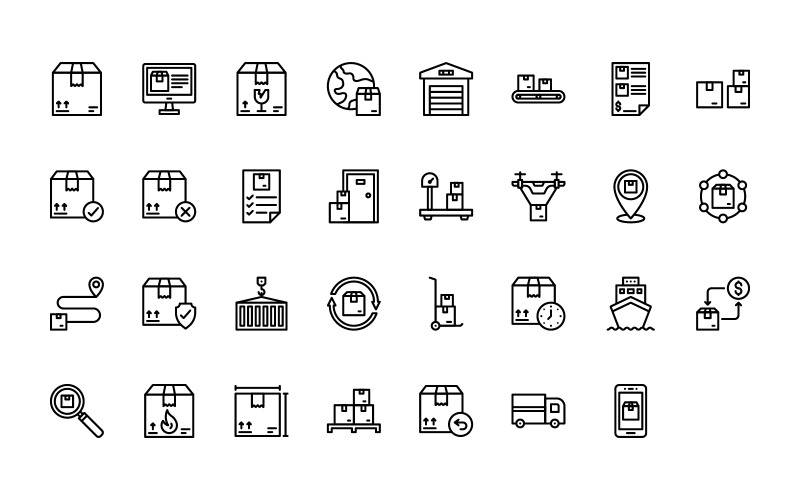 Ready to Use Outline Style Logistics Icon Set
