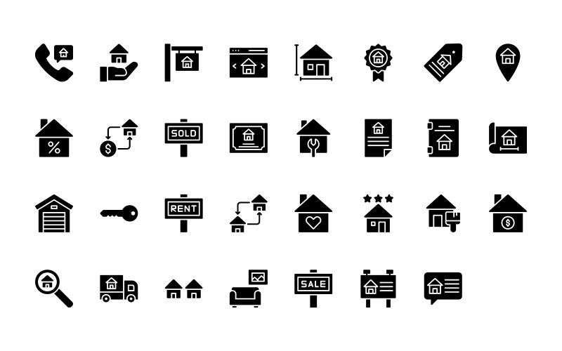 Ready to Use Glyph Style Real Estate Icon Set