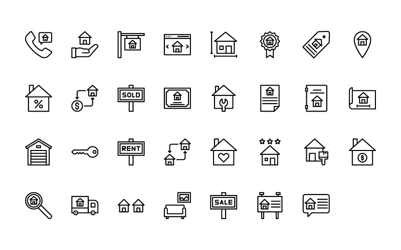 Ready to Use Outline Style Real Estate Icon Set